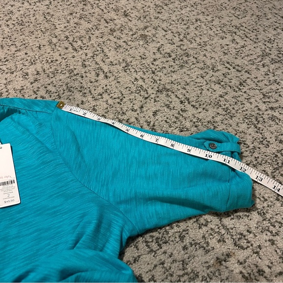 NWT Chico’s Aqua Azul Cotton Slub Henley Elbow Basic Knit Short Sleeve Top Sz L - Picture 10 of 10